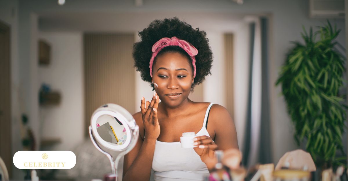 Post-treatment care after PRP facial showing woman performing skincare routine