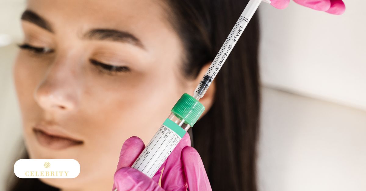 PRP facial session with syringe preparation and patient in background