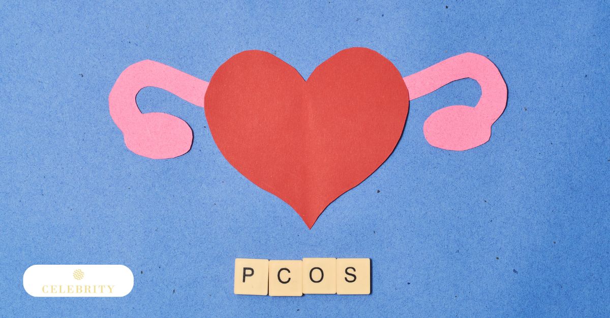 A paper-cut heart and ovary illustration on a blue background, used to discuss the question, "Is nipple hair a sign of PCOS?"