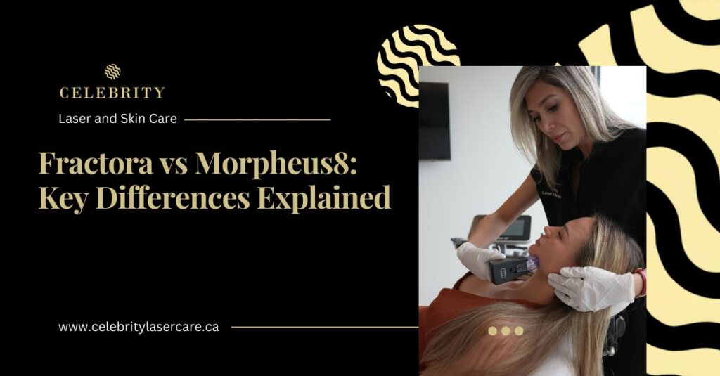A skincare professional performs a specialized facial treatment on a client to highlight the comparison of Fractora vs Morpheus8 for skin rejuvenation and tightening.