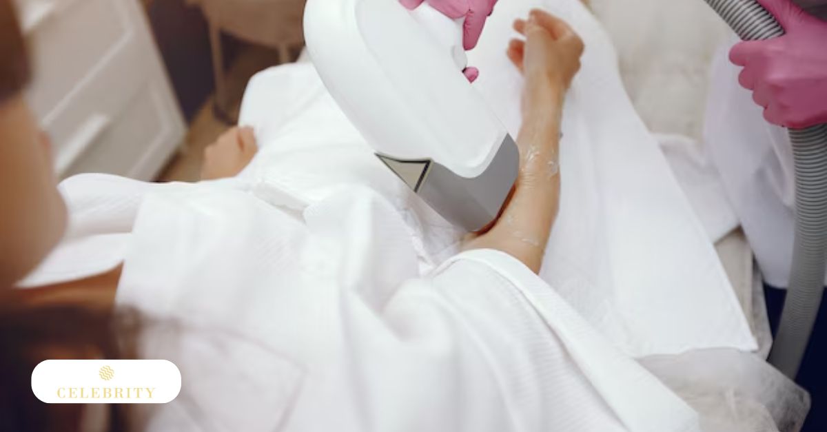A technician performing laser hair removal on a client's arm at Celebrity Laser & Skincare clinic.