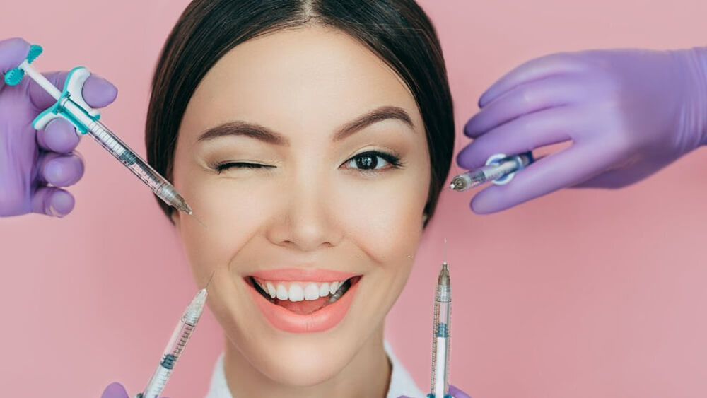 Winking woman and beauty injections