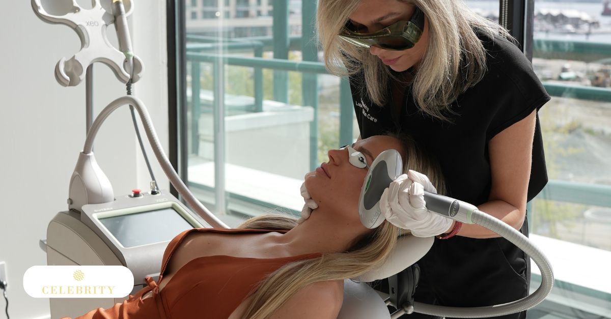 Specialist applying a handheld IPL device to a patient's face for a dermatological skin treatment
