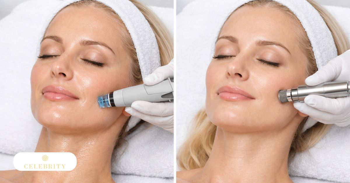 HydraFacial vs Microdermabrasion facial treatments demonstrating hydration versus resurfacing methods.
