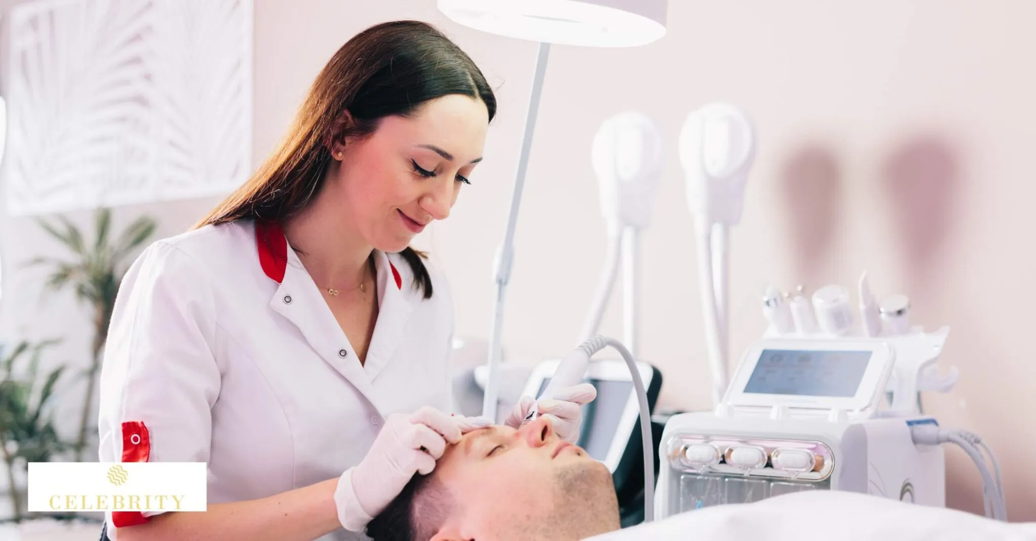 Male client receiving HydraFacial treatment, demonstrating suitability for various skin types and minimal downtime benefits