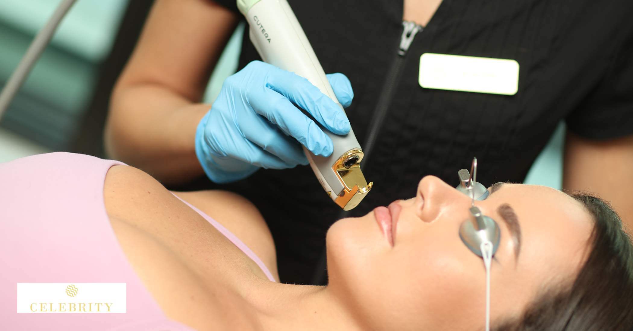 A woman undergoing AI-powered laser treatment