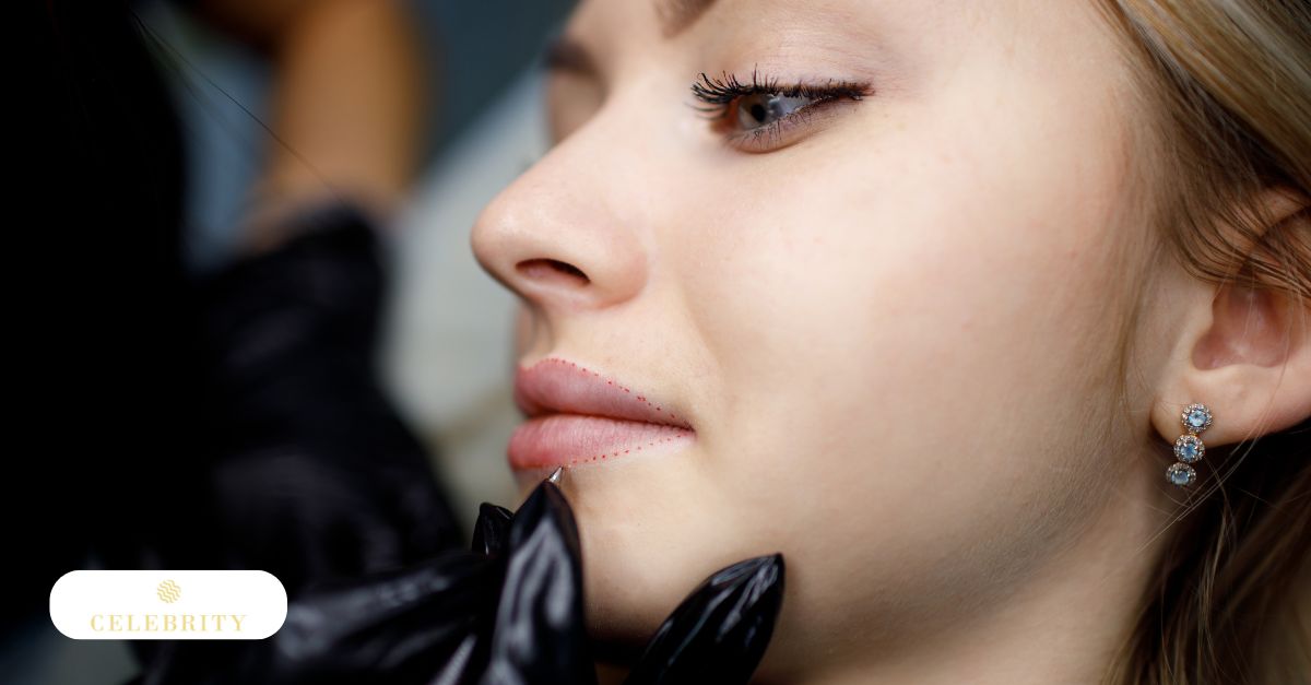 A woman getting her lips tattooed, showcasing the lip microblading process and the risks involved in permanent makeup
