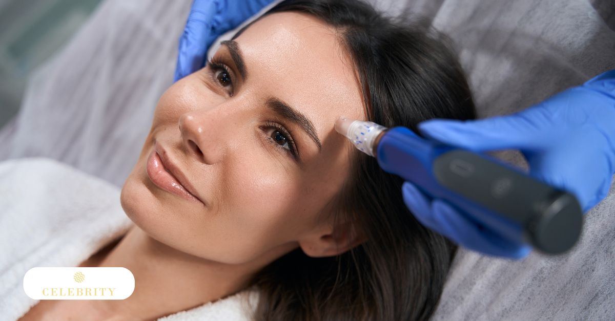 A woman receiving microneedling treatment to address hyperpigmentation