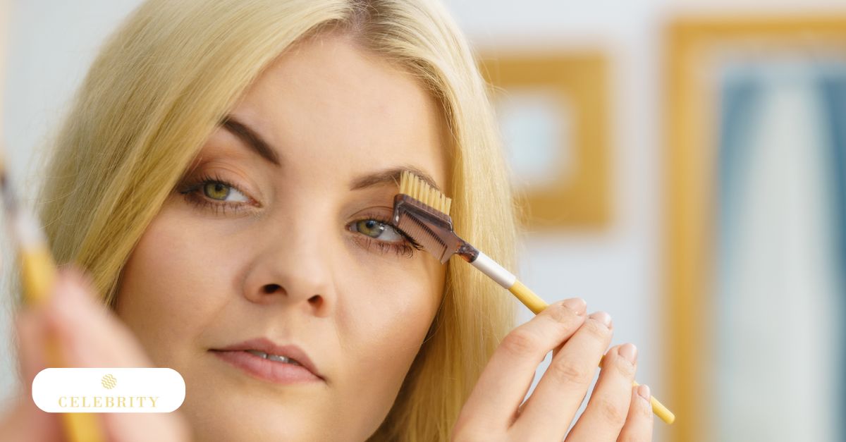 A woman uses a brush on her eyebrows, illustrating essential tips for microblading aftercare
