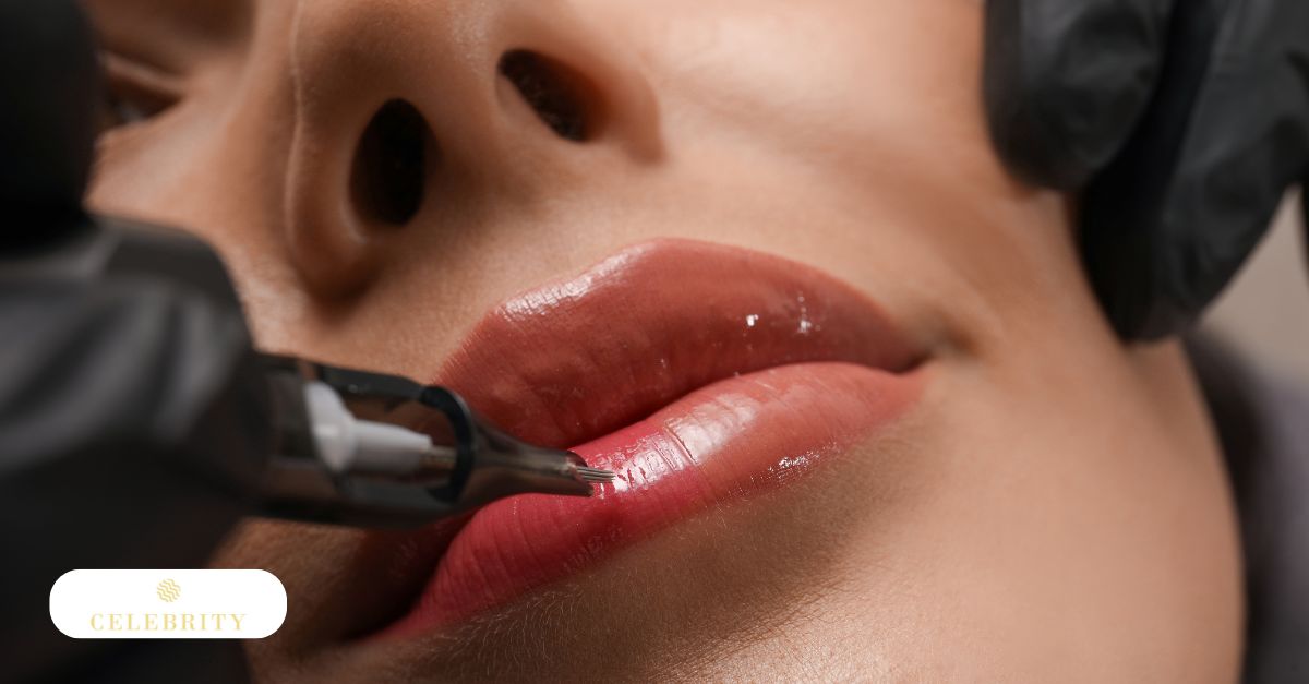 A women undergoing a lip contour microblading procedure