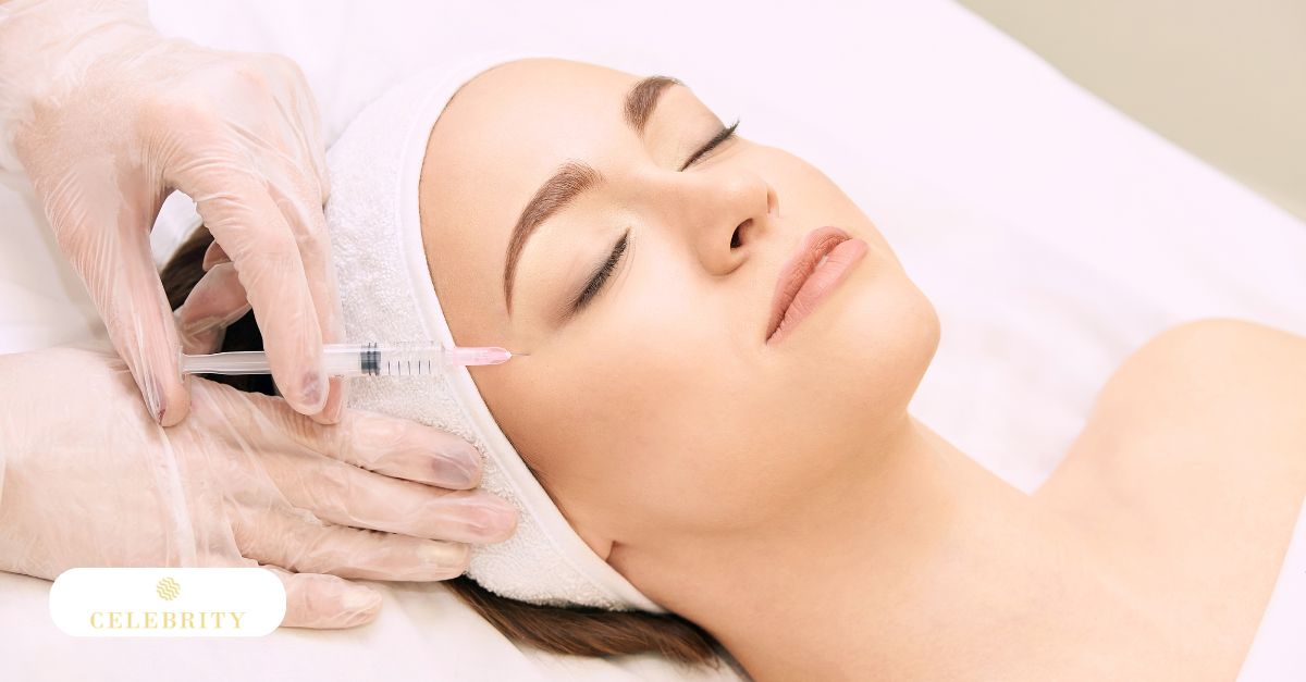 A woman receiving a facial injection, comparing BOTOX and Dysport treatments for cosmetic enhancement.