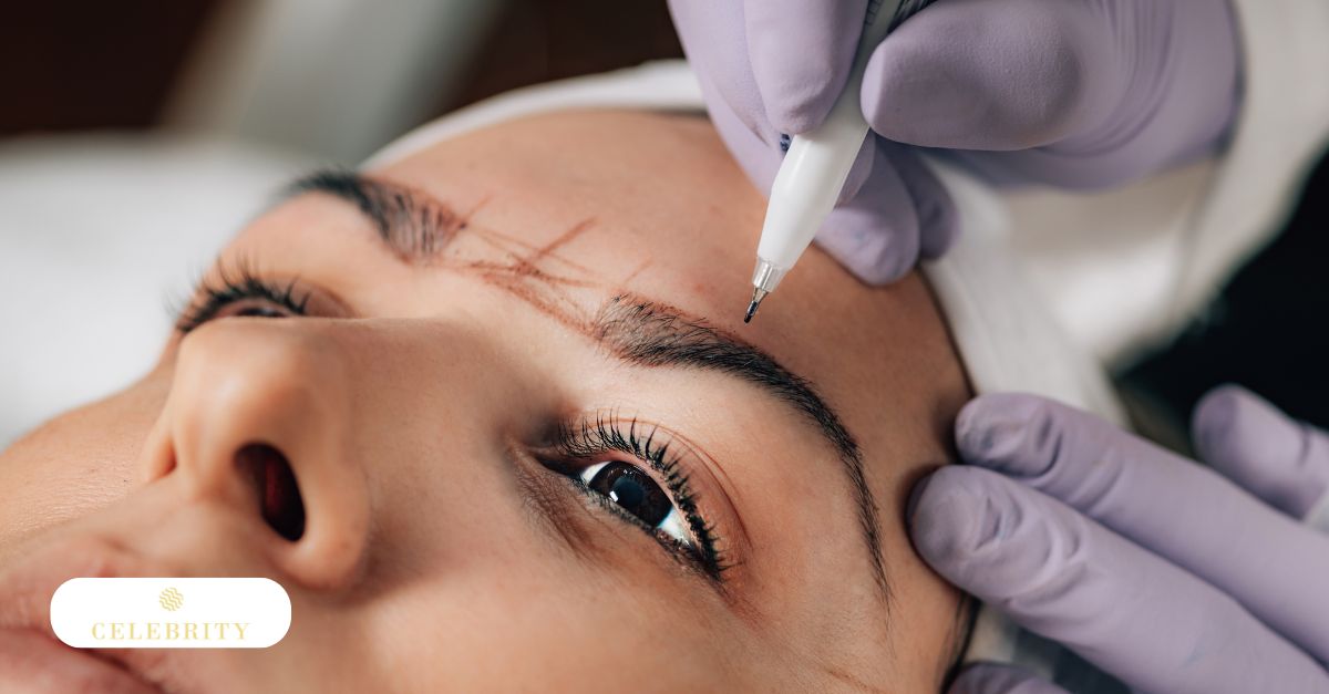 A woman checking her eyebrows, showcasing techniques for maintaining natural microblading for thin brows