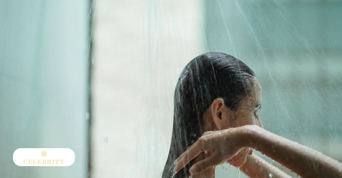 Calm woman washing in shower