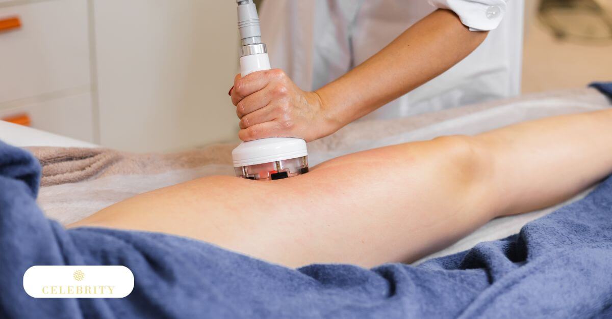 A woman undergoing VelaShape II treatment for cellulite reduction on her buttocks in a clinical setting