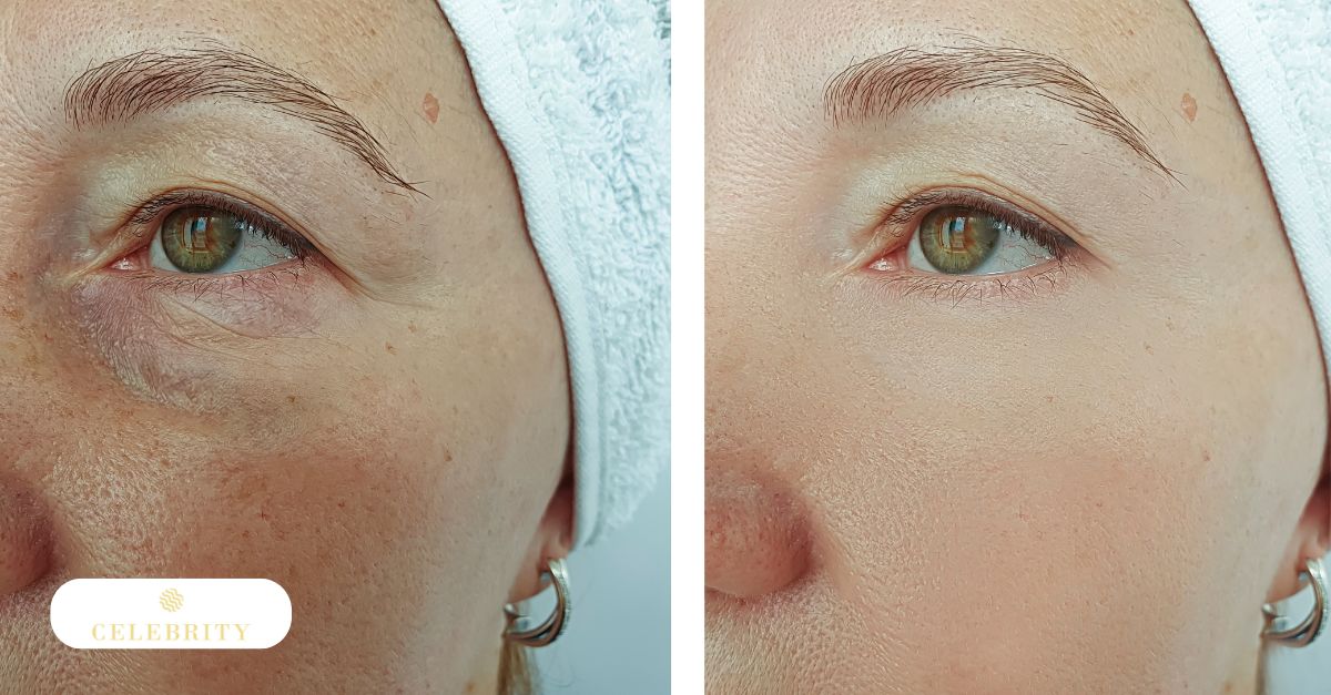 A woman undergoing a treatment, focusing on reducing under-eye bags with Morpheus8 technology