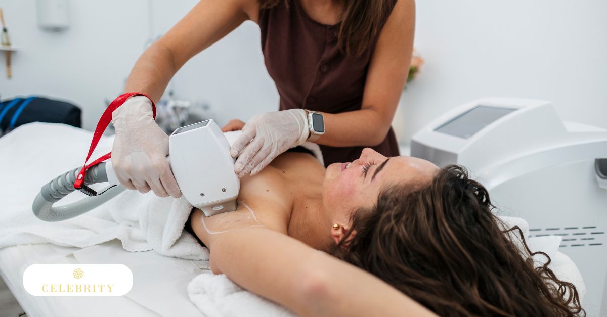 Technician performing underarm laser hair removal, demonstrating different laser types suited for various skin tones
