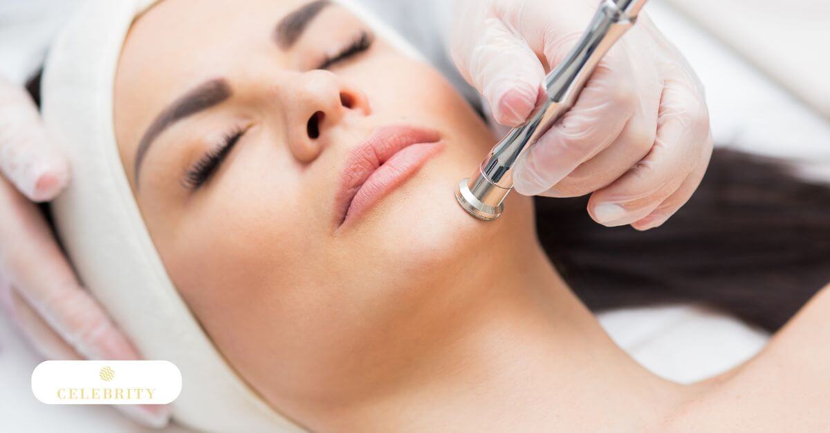 A woman receiving microdermabrasion treatment focused on blackhead removal