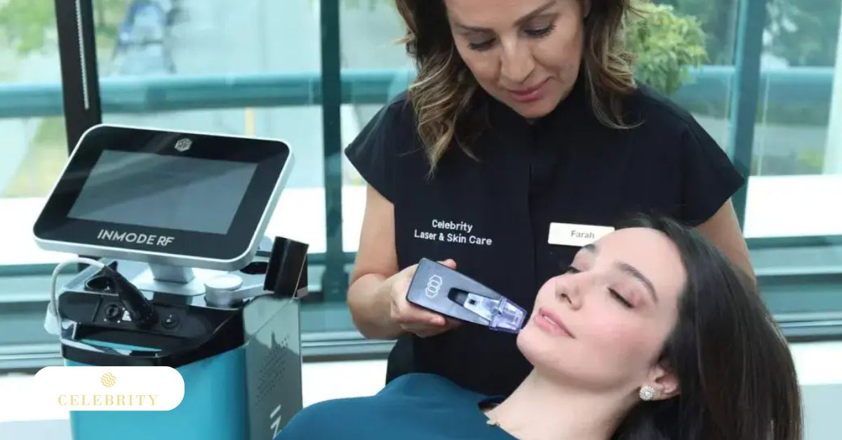 At Celebrity Laser & Skin Care, a woman receiving Morpheus8 skin tightening treatment