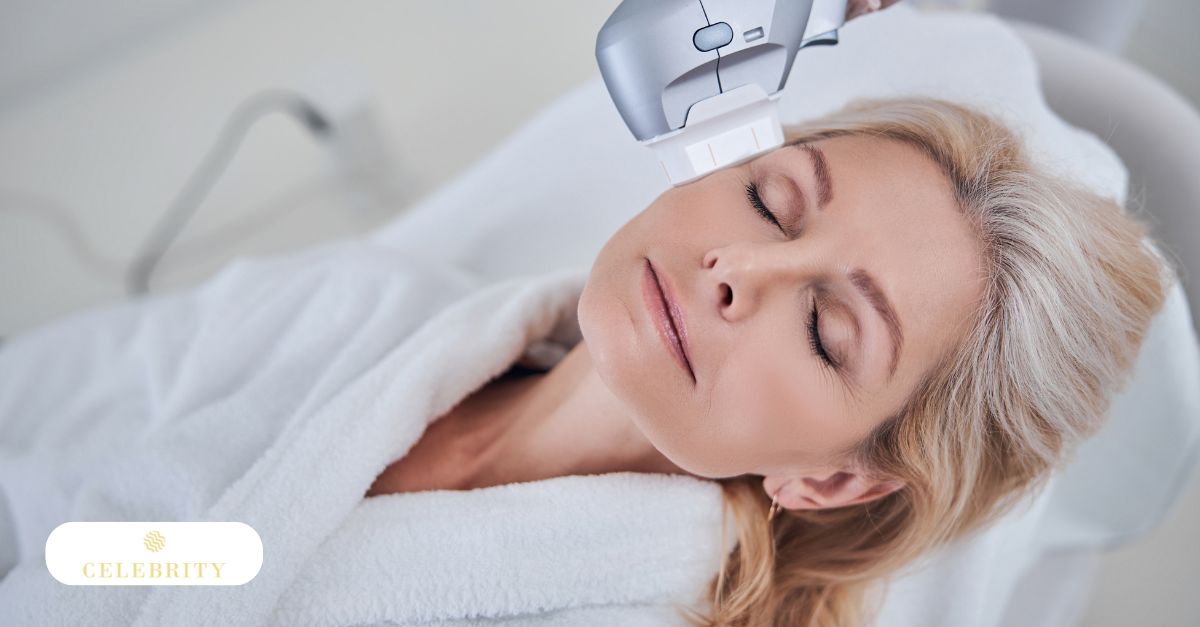 A woman undergoing ultrasound skin lifting treatment 