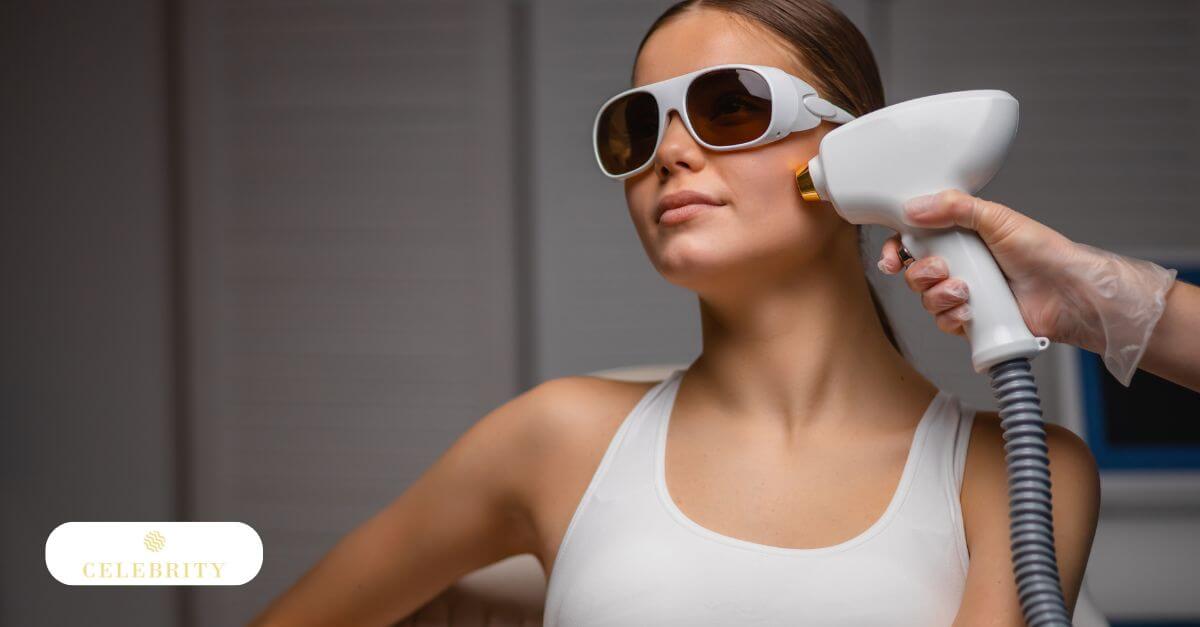 Woman being examined by a technician post-laser session to ensure no side effects