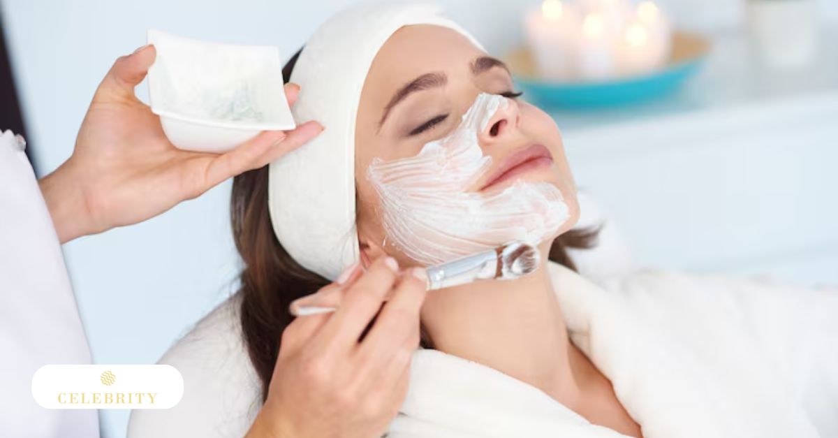 A woman receiving a facial treatment