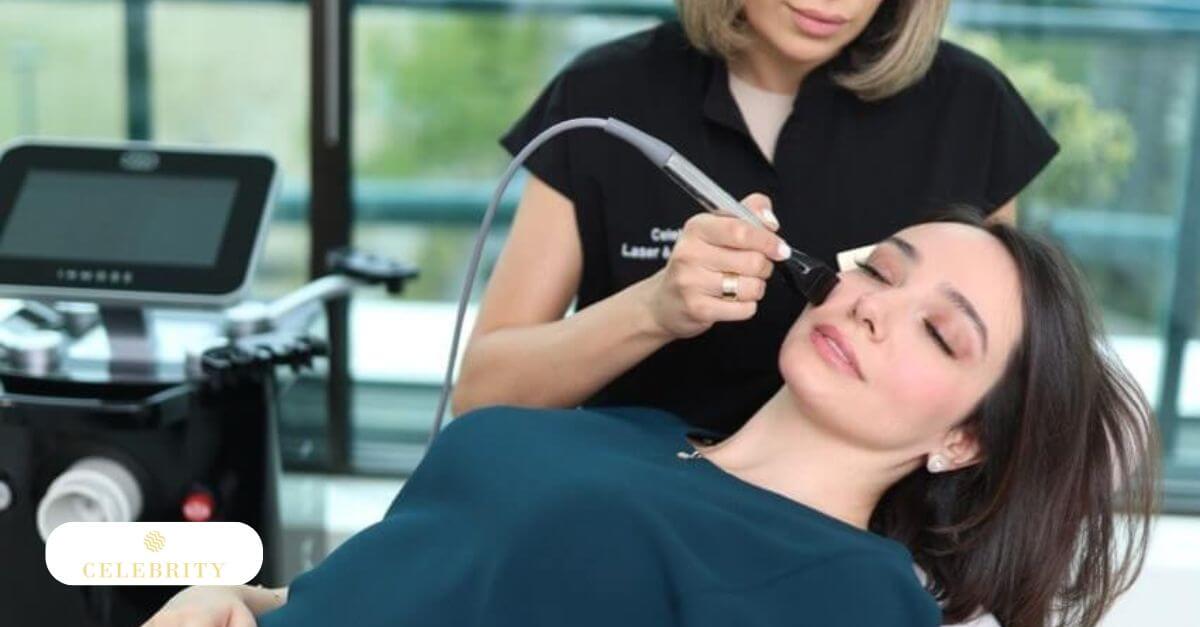 A woman receiving a Forma RF treatment for her double chin
