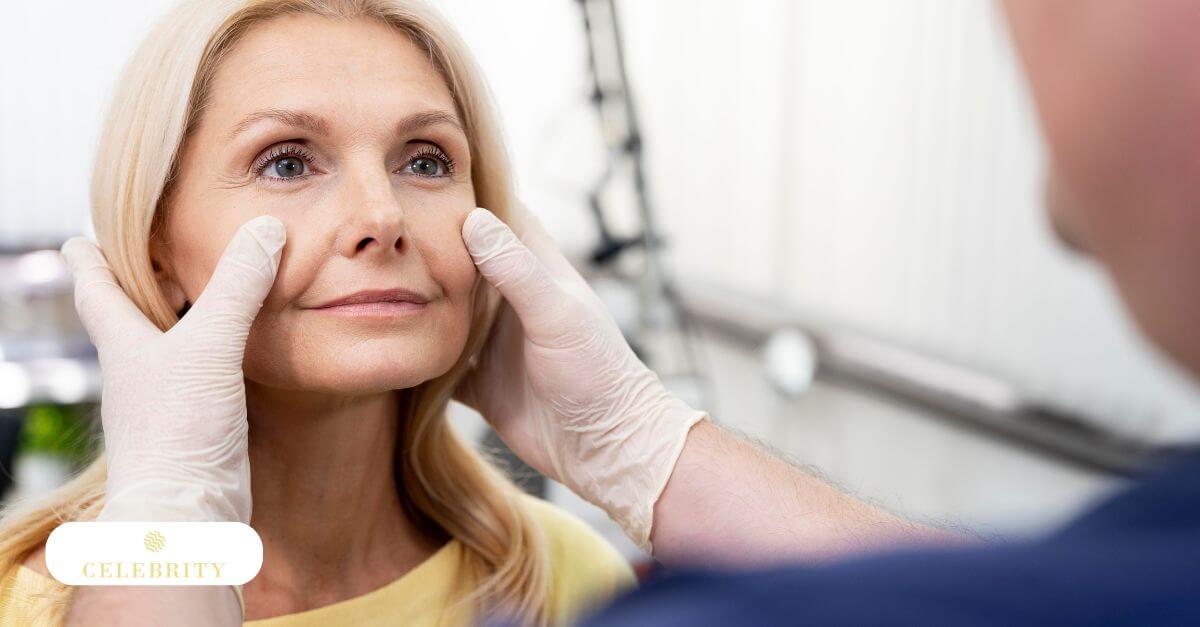 Woman applying a cold compress under her eyes