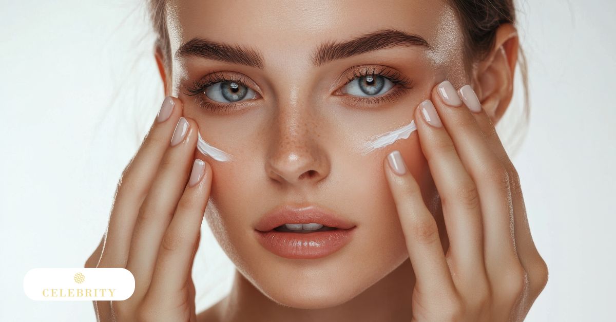 Woman applying resveratrol skincare cream, demonstrating proper routine for hydration, protection, and radiant healthy skin.