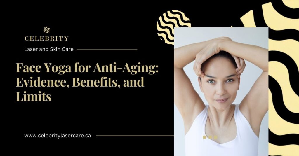 Face yoga technique demonstrated as a non-invasive approach commonly discussed for facial toning and aging concerns.