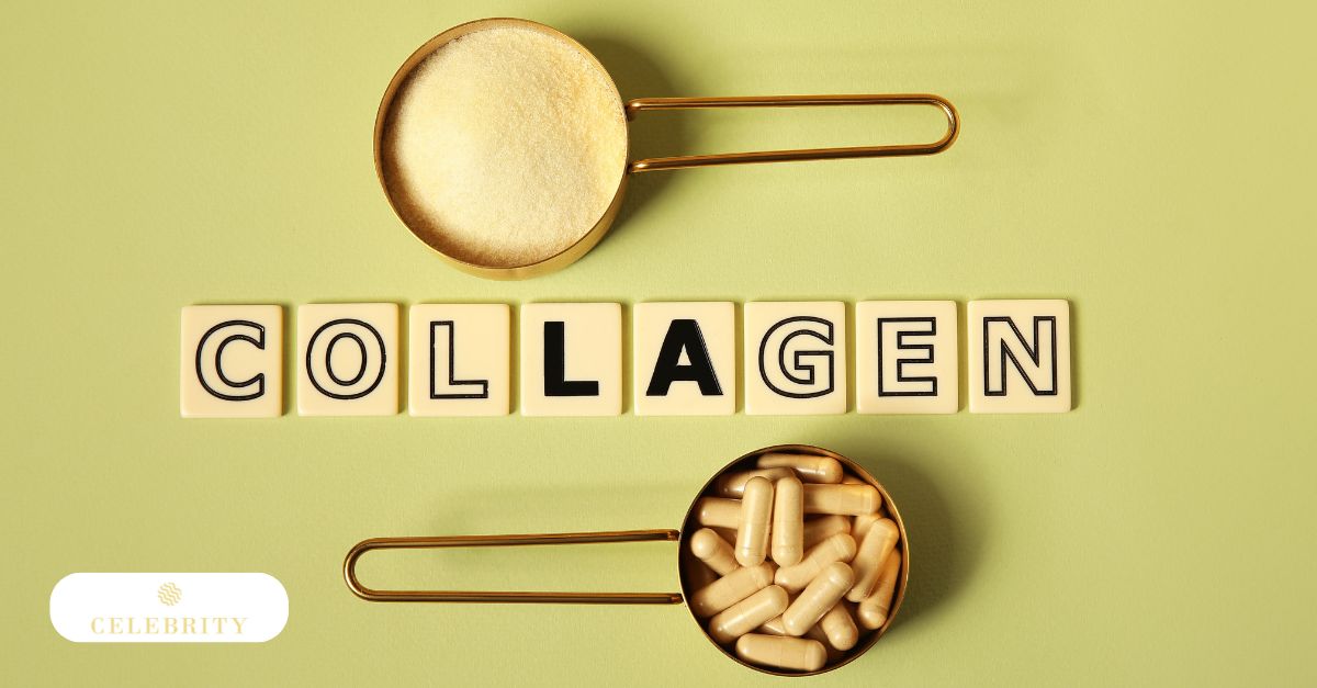 Collagen supplements and laser hair removal concept with capsules and powder