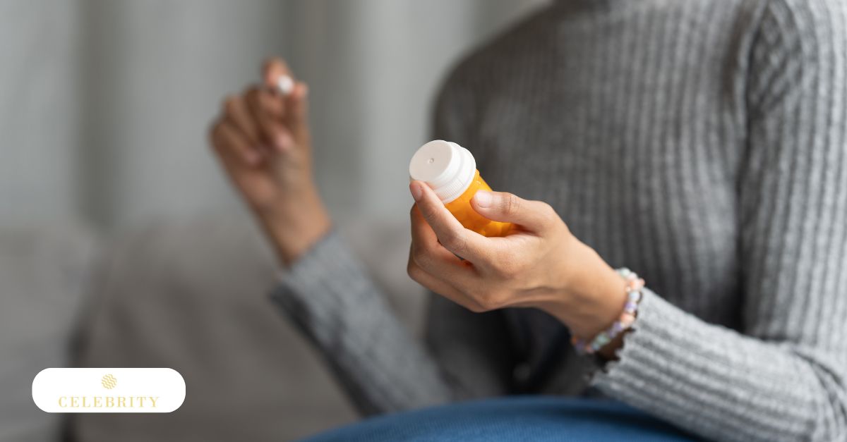  Individual reviewing hormone-support supplement container before laser hair removal