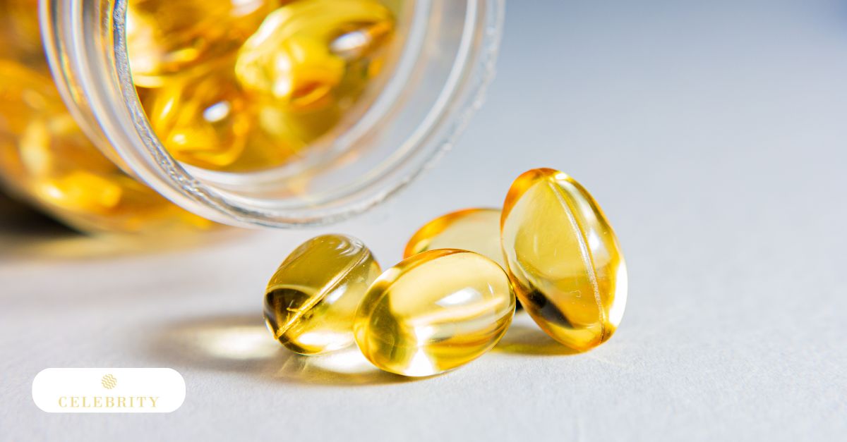 Omega-3 capsules spilled from bottle on white surface, showing the concept of using supplements before laser hair removal