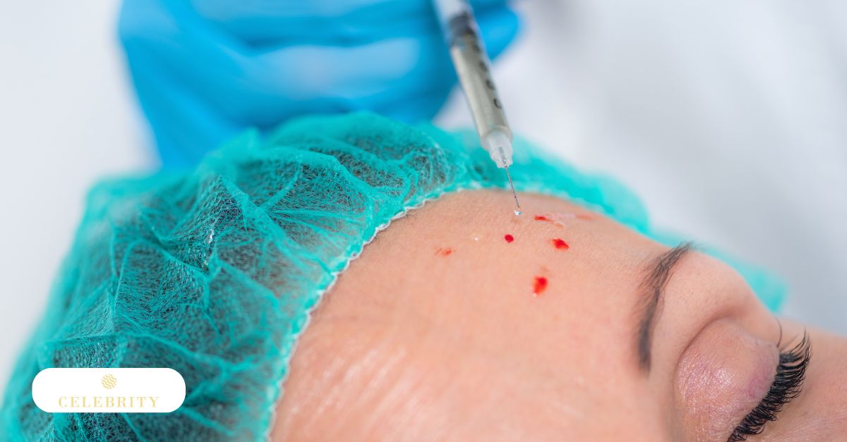 Vampire facial procedure with PRP injections into forehead.