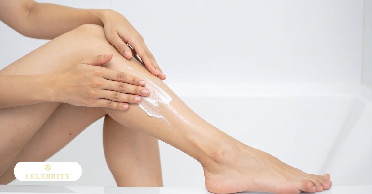 Topical cellulite cream applied to the skin to help improve texture and smoothness