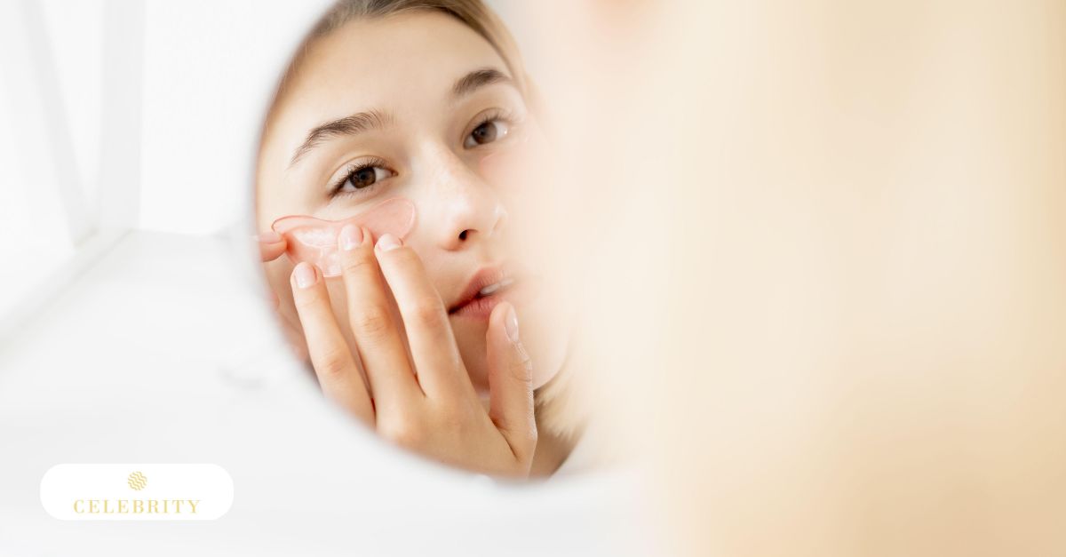 Woman applying under-eye skincare patches to help extend PRP under-eye treatment results
